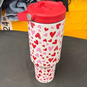 Hobby Lobby 40 ounce red and pink Heart Pattern Travel Mug thermos water bottle